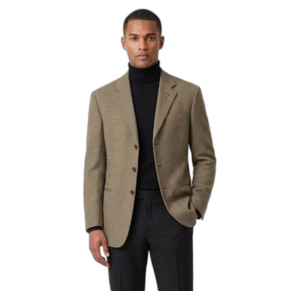 Armani Collezione Mens Tan Black Chevron Wool Cashmere VTG Suit Jacket Size 42L